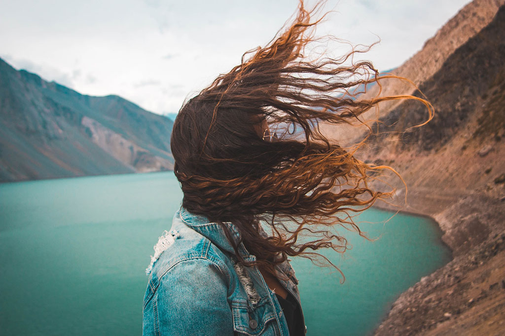 hair flying in the wind